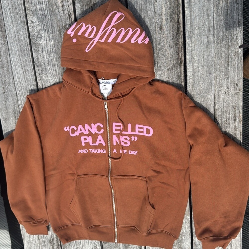 Mayfair Cancelled Plans Relaxed Zip-Up Hoodie Cinnamon M/L NWT Self-Care Hoodie